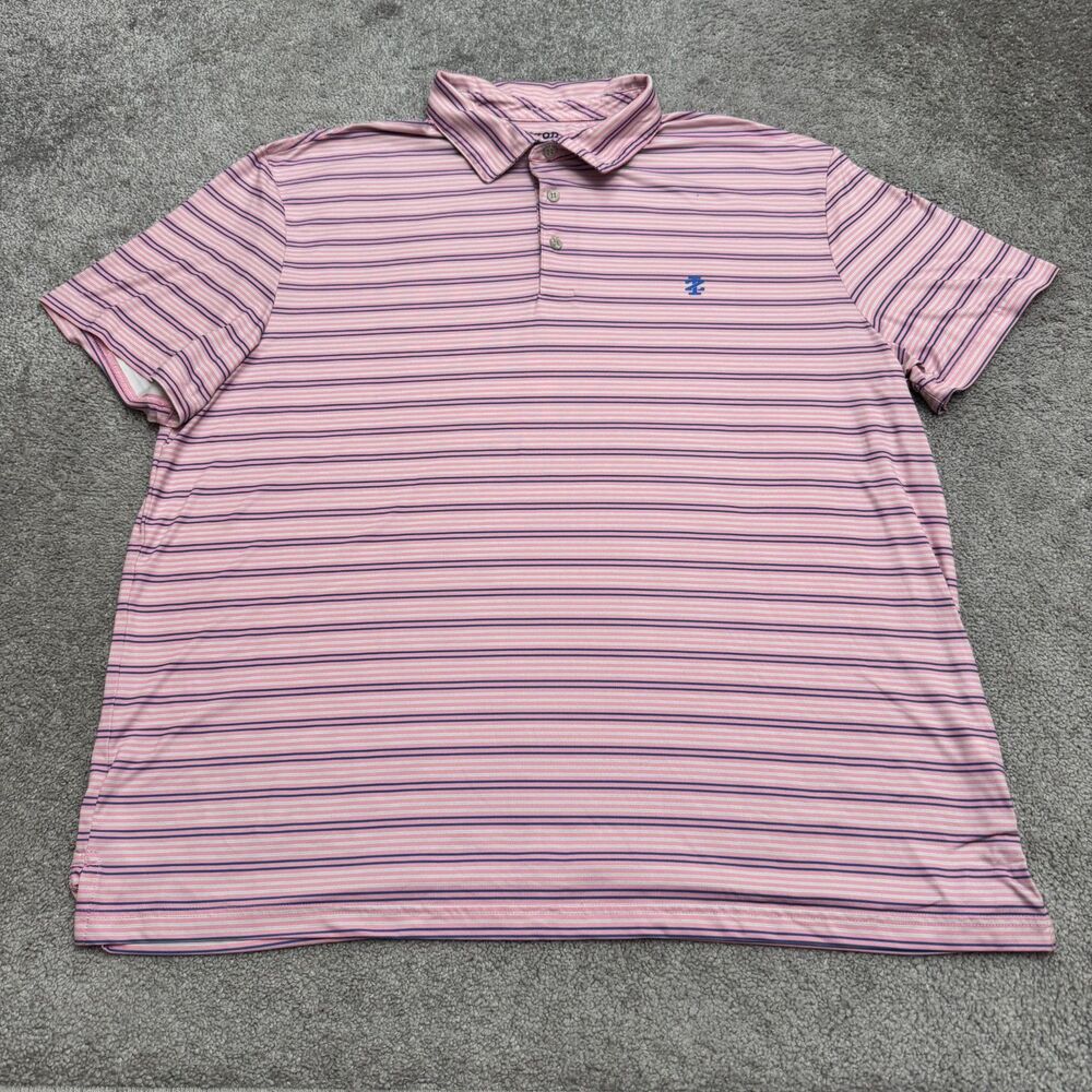IZOD Golf Active Stretch Short Sleeve Polo Shirt Mens 2XL Striped Pink Blue Top